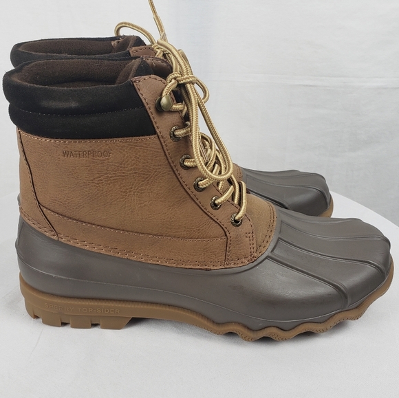 NWOB Sperry Men's Leather Upper Brown and Tan Duck Waterproof Boots Sz 9M - Picture 4 of 7